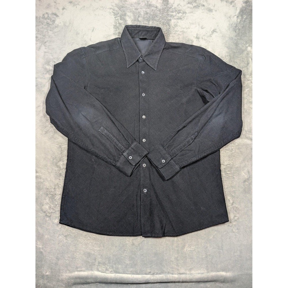 Boss Hugo Boss Shirt Mens Large Black Solid Long Sleeve Button Up Twill